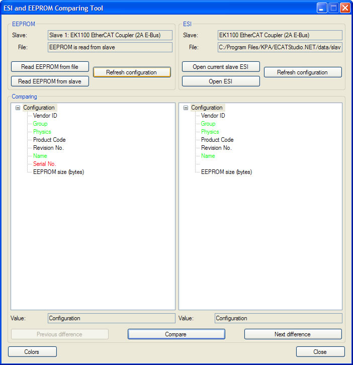 ESI and EEPROM comparison tool